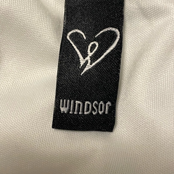 Windsor size S white w/rhinestones and front has a sheer peekaboo mid-section. - Picture 4 of 6